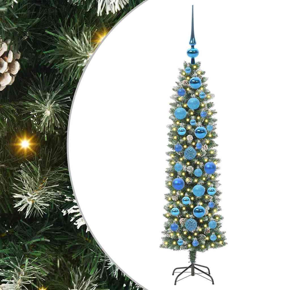 Vidaxl kunstmatige slanke kerstboom met 150 led groen en wit 120 cm