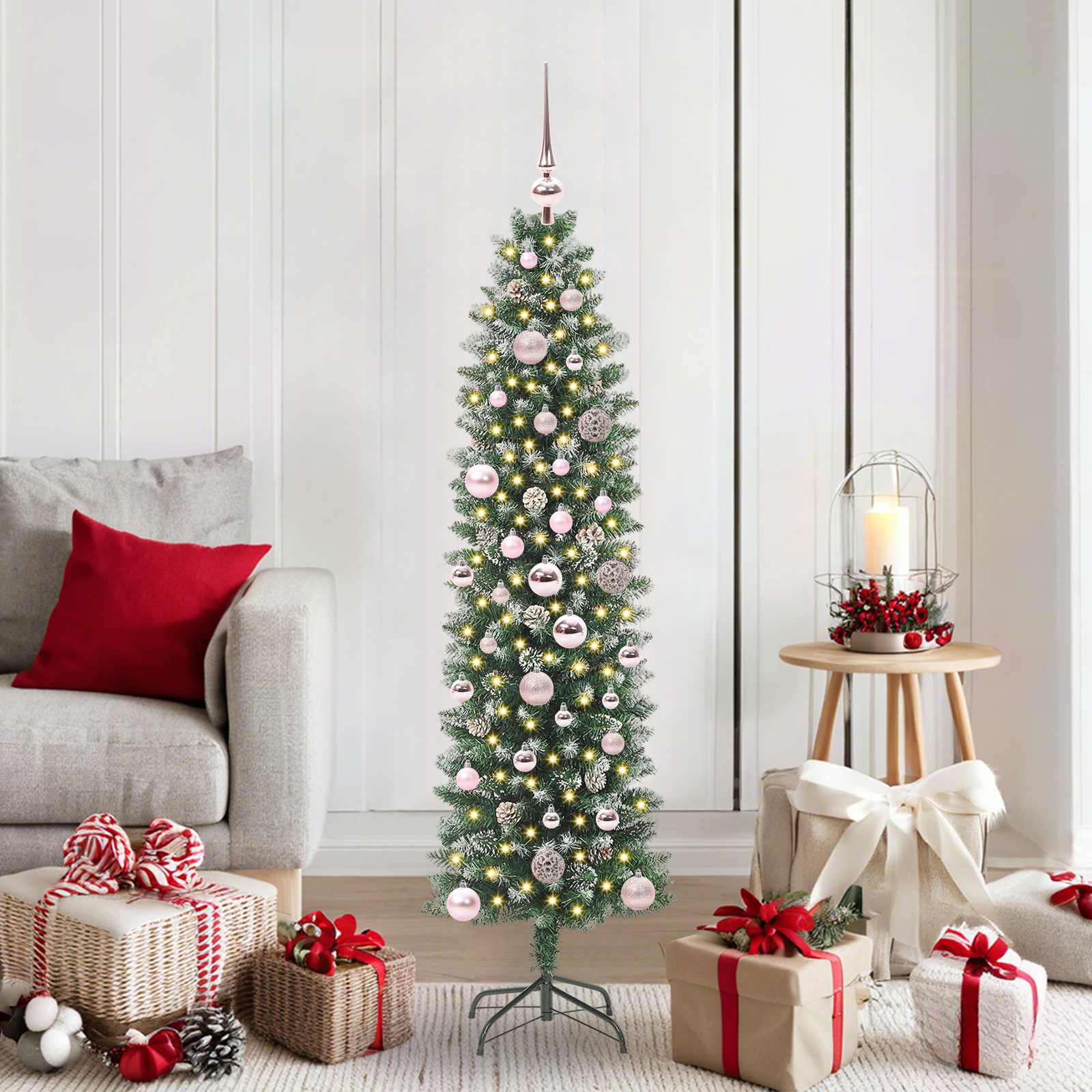 Vidaxl kunstmatige slanke kerstboom groen en wit 150 cm