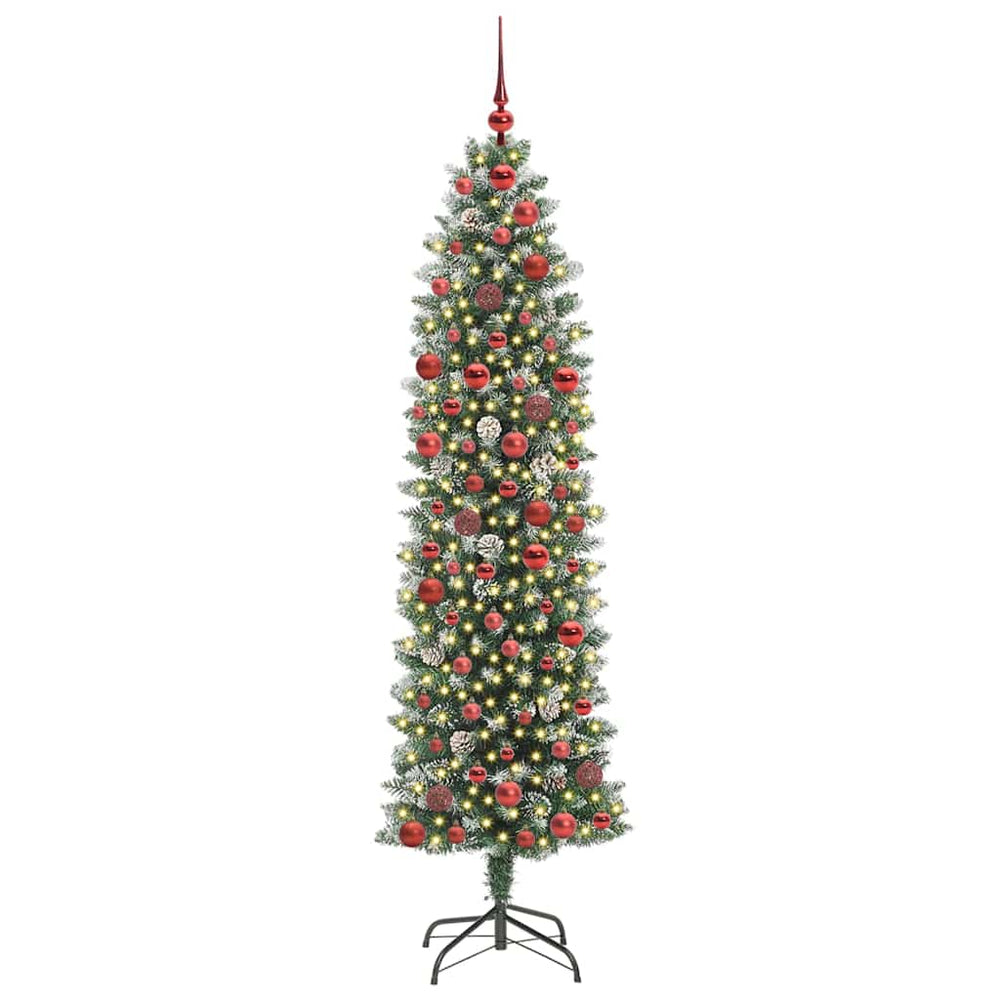 Vidaxl kunstmatige slanke kerstboom met 300 led groen en wit 180 cm