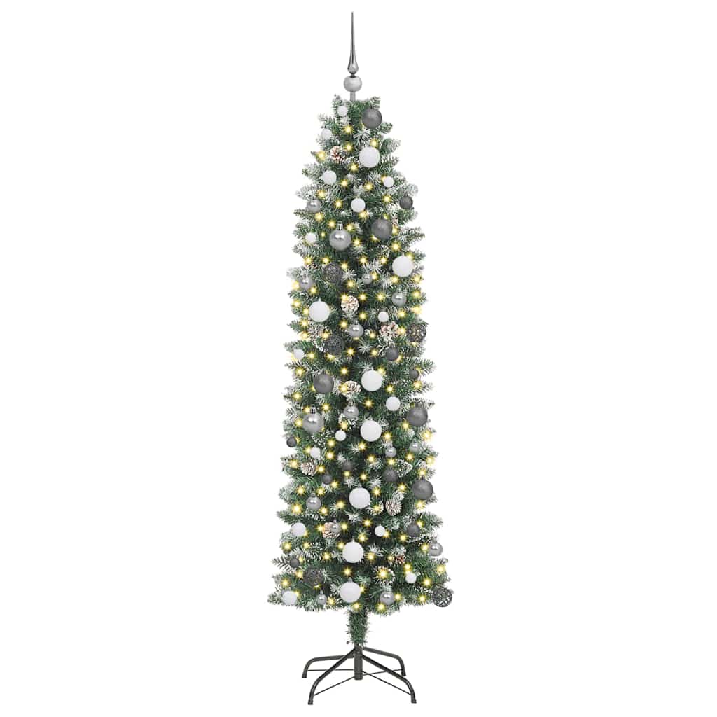Vidaxl kunstmatige slanke kerstboom groen en wit 210 cm
