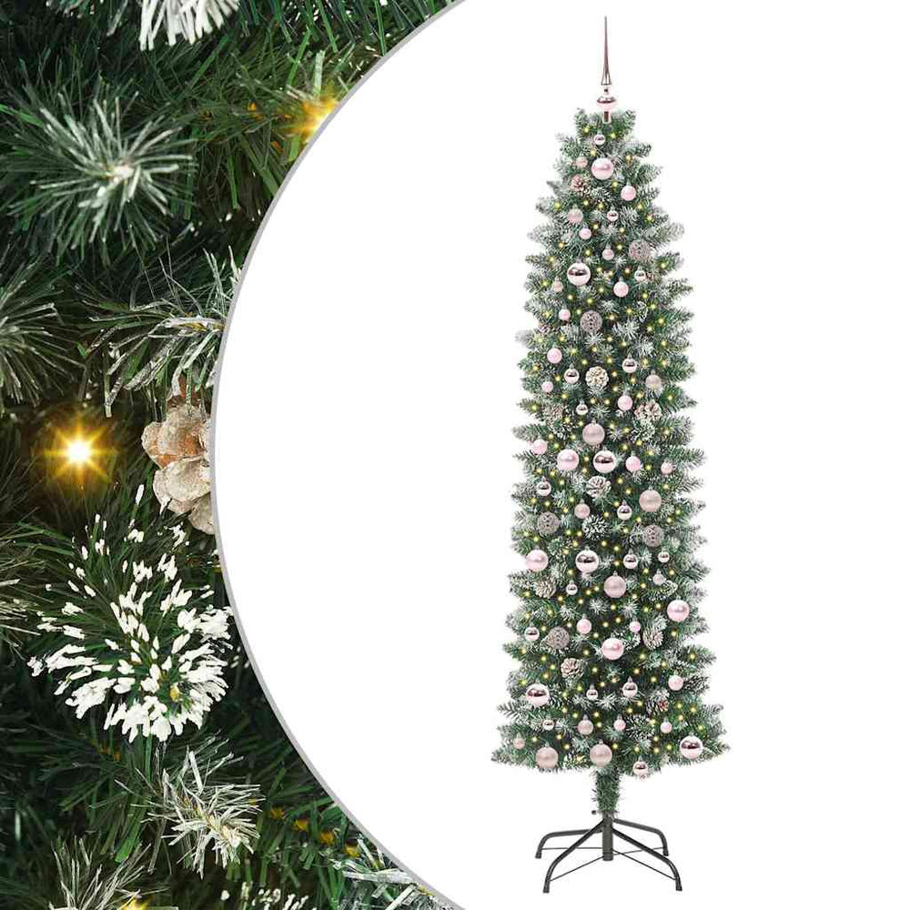 Vidaxl kunstmatige slanke kerstboom met 300 led groen en wit 210 cm
