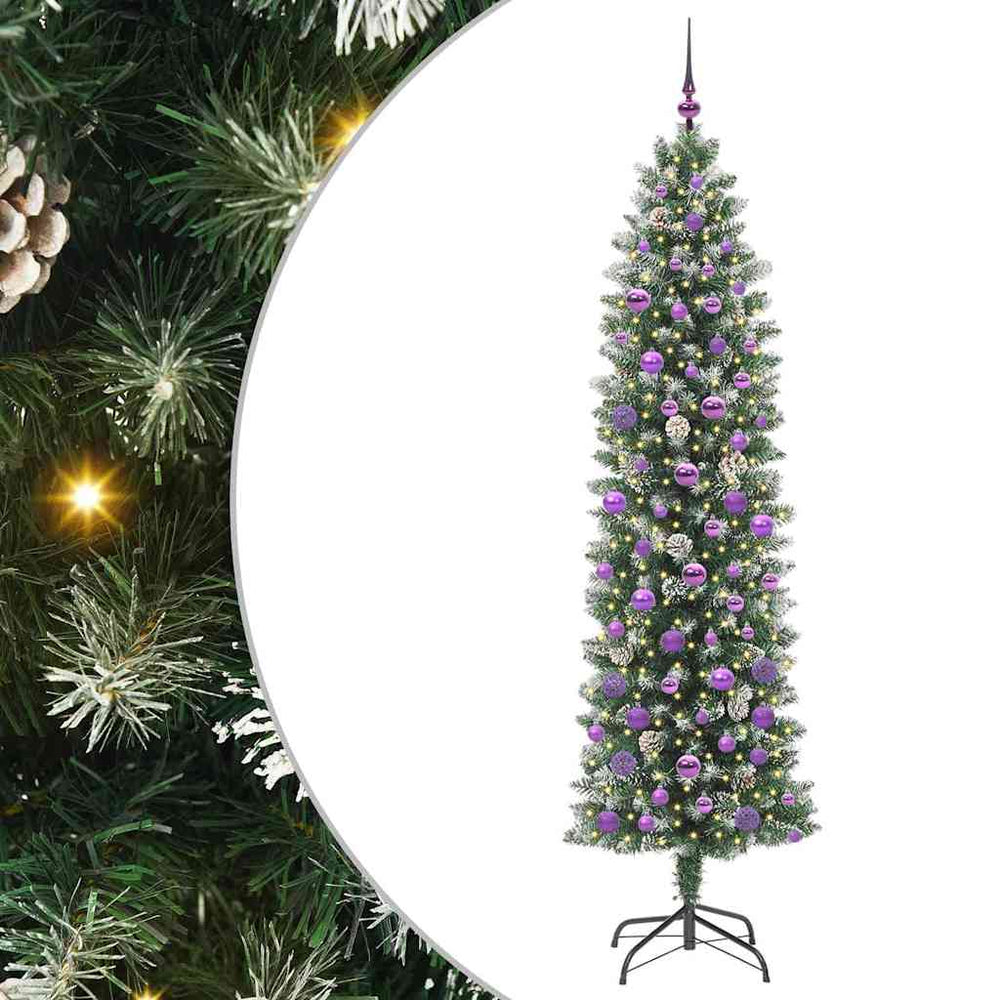 Vidaxl kunstmatige slanke kerstboom met 300 led groen en wit 210 cm