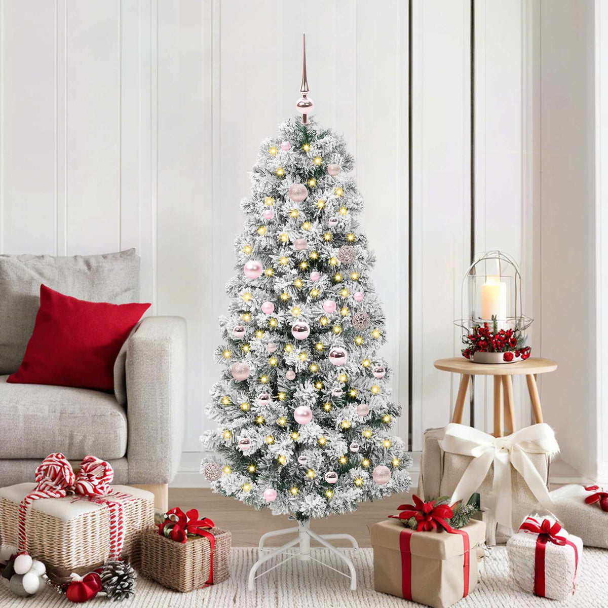 Vidaxl kunstmatige inklapbare kerstboom 150 led's groen en wit 150 cm