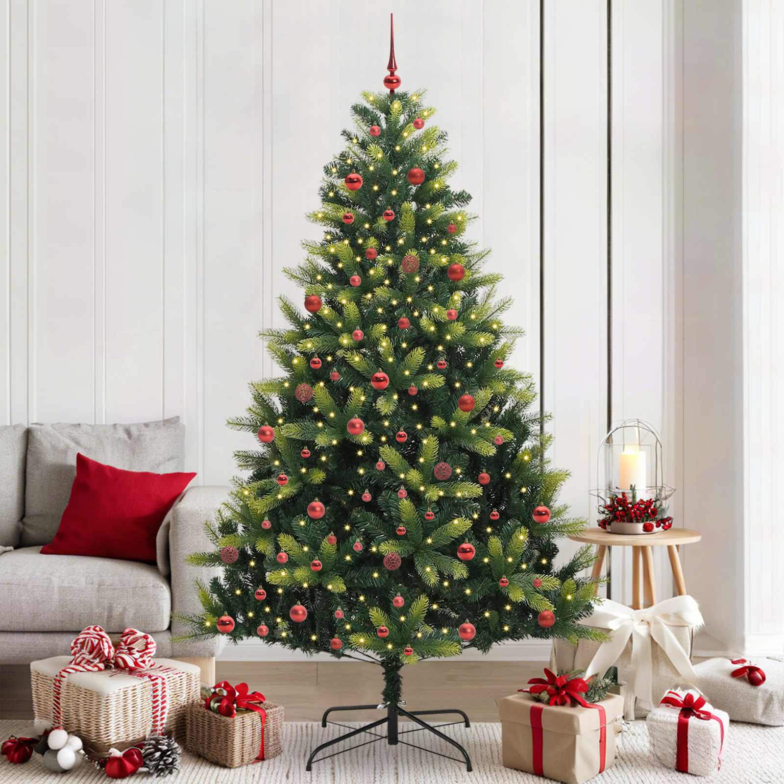 Vidaxl kunstkerstboom met scharnier 300 leds groen 210 cm pvc en pe