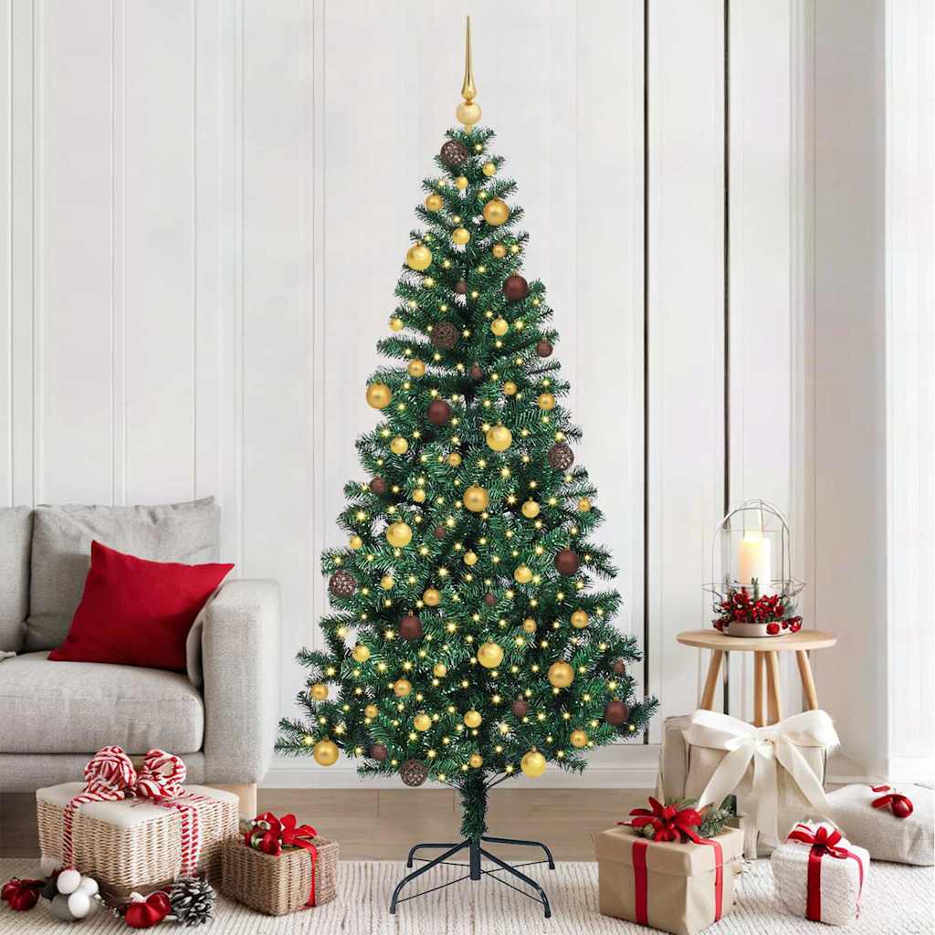 Vidaxl kunstmatig voorverlicht kerstboom groen 210 cm pvc en metaal