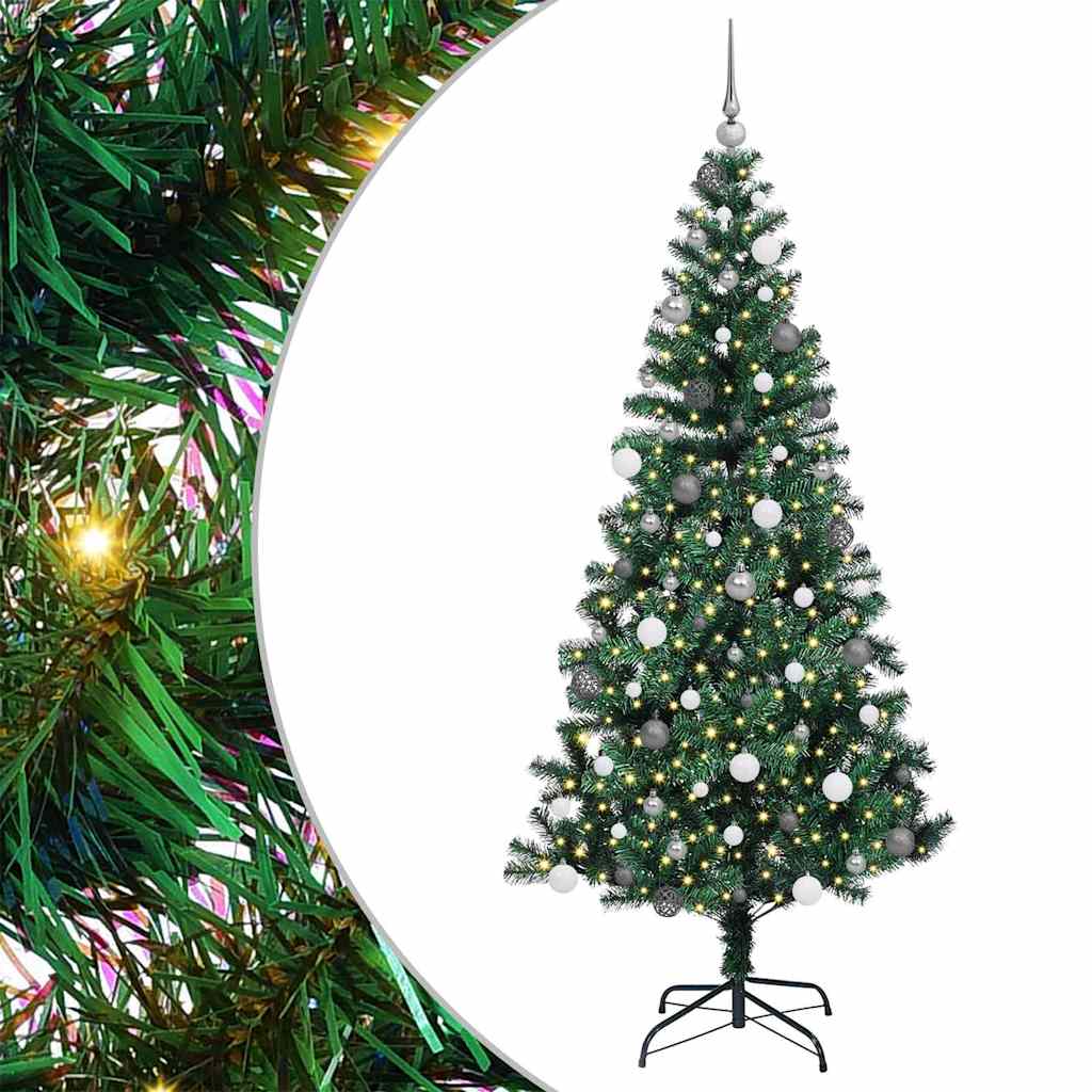 Vidaxl kunstmatig voorverlicht kerstboom groen 210 cm pvc en metaal