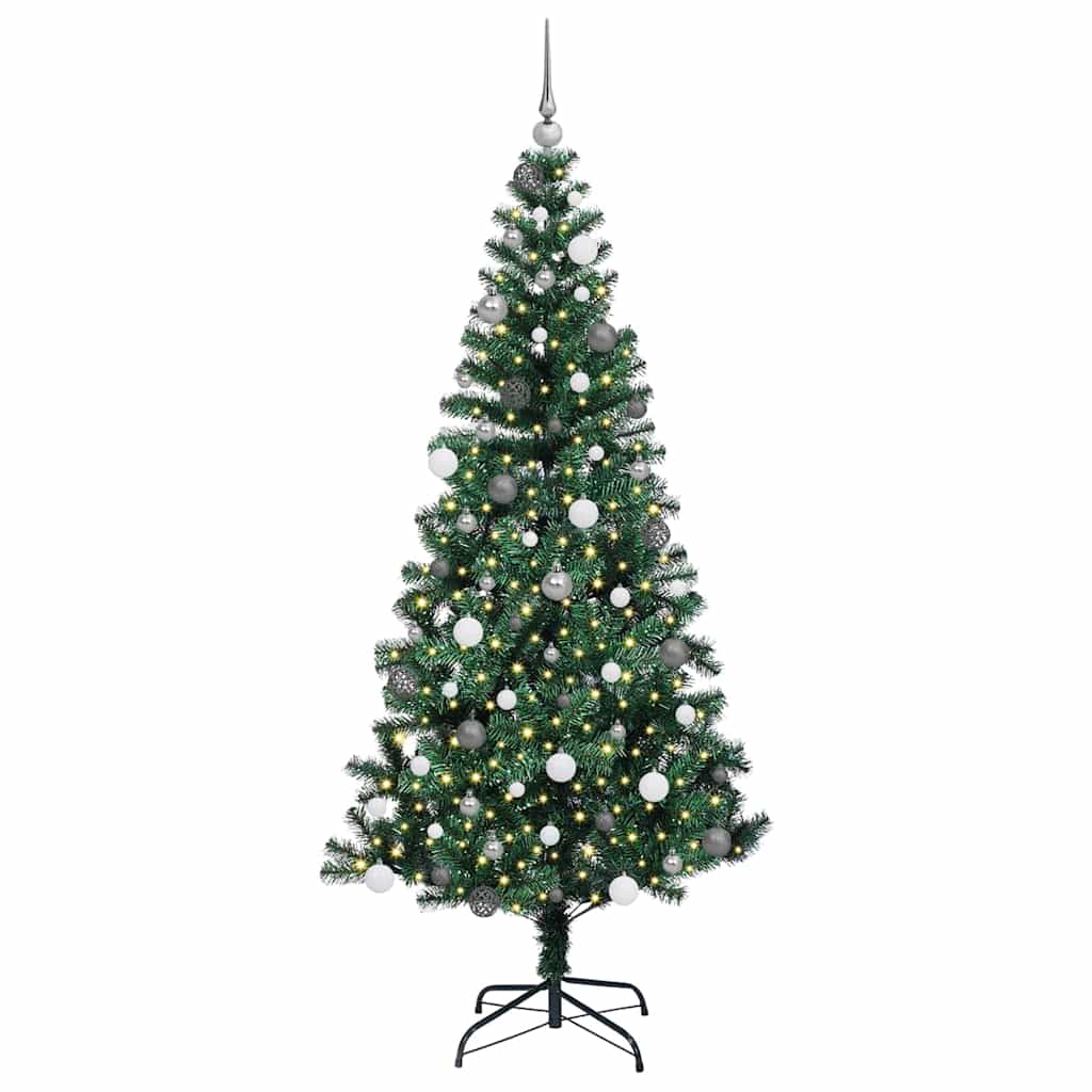 Vidaxl kunstmatig voorverlicht kerstboom groen 210 cm pvc en metaal