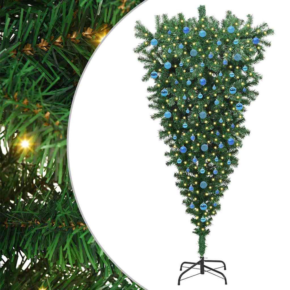 Vidaxl ondersteboven kunst kerstboom met ballenset groen 210 cm pvc