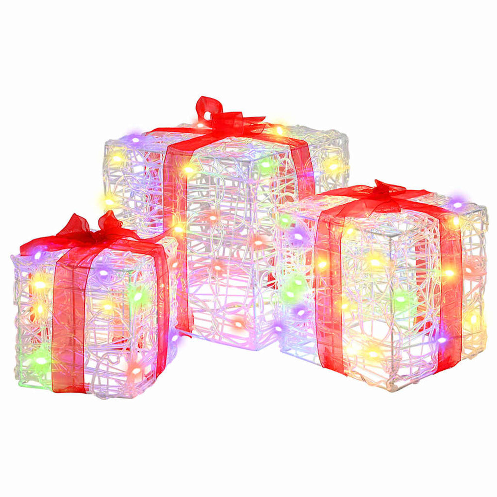 Vidaxl cadeau doos met 60 led 3 pcs multikleur 20 x 20 x 20 cm acryl