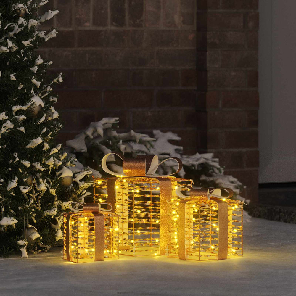 Vidaxl cadeau doos met 60 led 3 pcs warmwit 20 x 20 x 20 cm pet