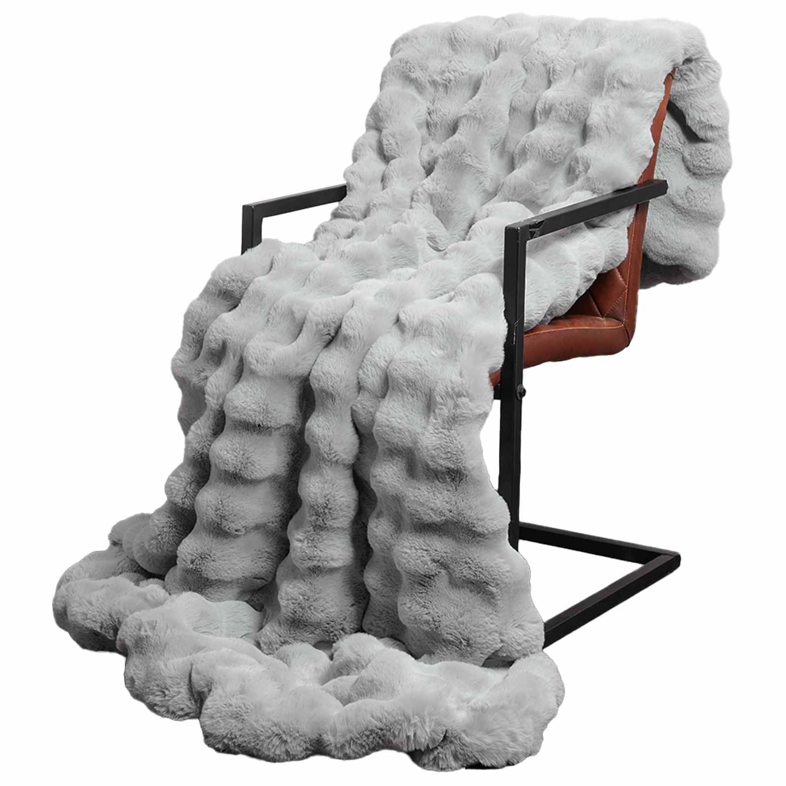 Vidaxl neppels konijnenbont deken olite grijs 220 x 240 cm polyester