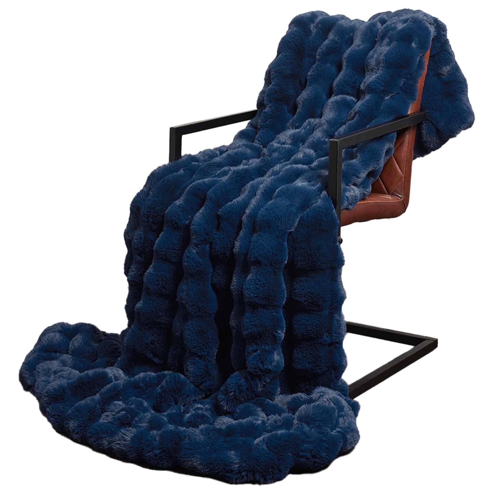 Vidaxl neppels konijnenbont deken olite marineblauw 150 x 220 cm