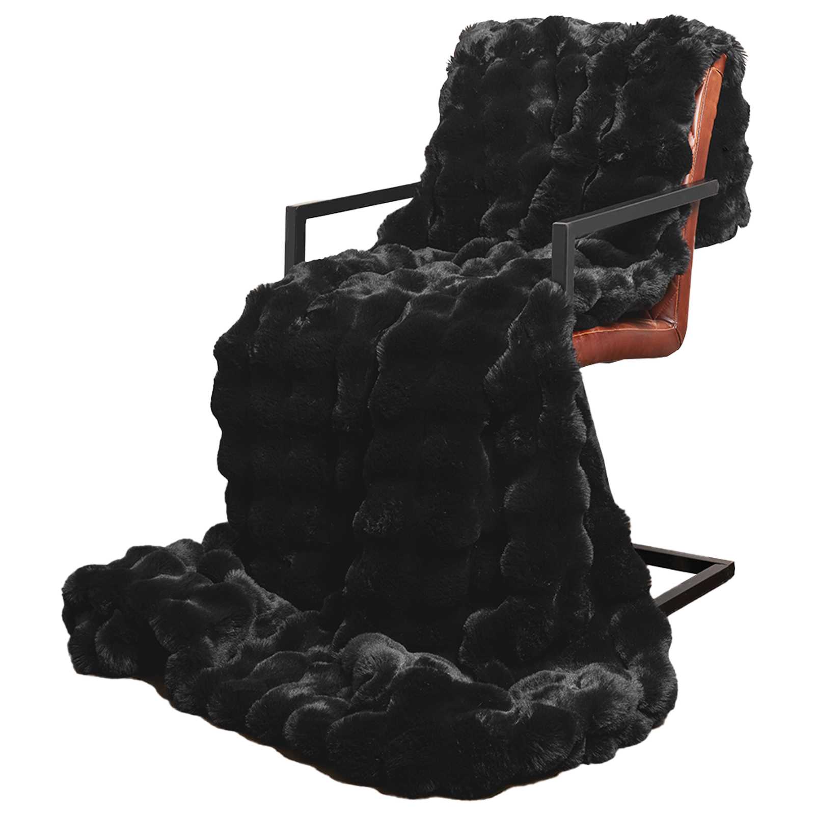 Vidaxl neppels konijnenbont deken olite zwart 240 x 270 cm polyester