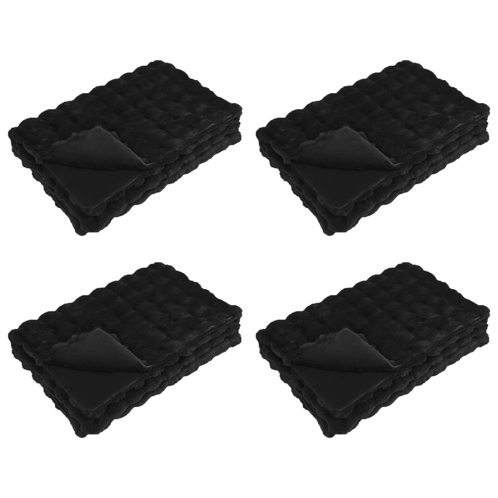 Vidaxl neppels konijnenbont deken olite 4 pcs zwart 150 x 220 cm