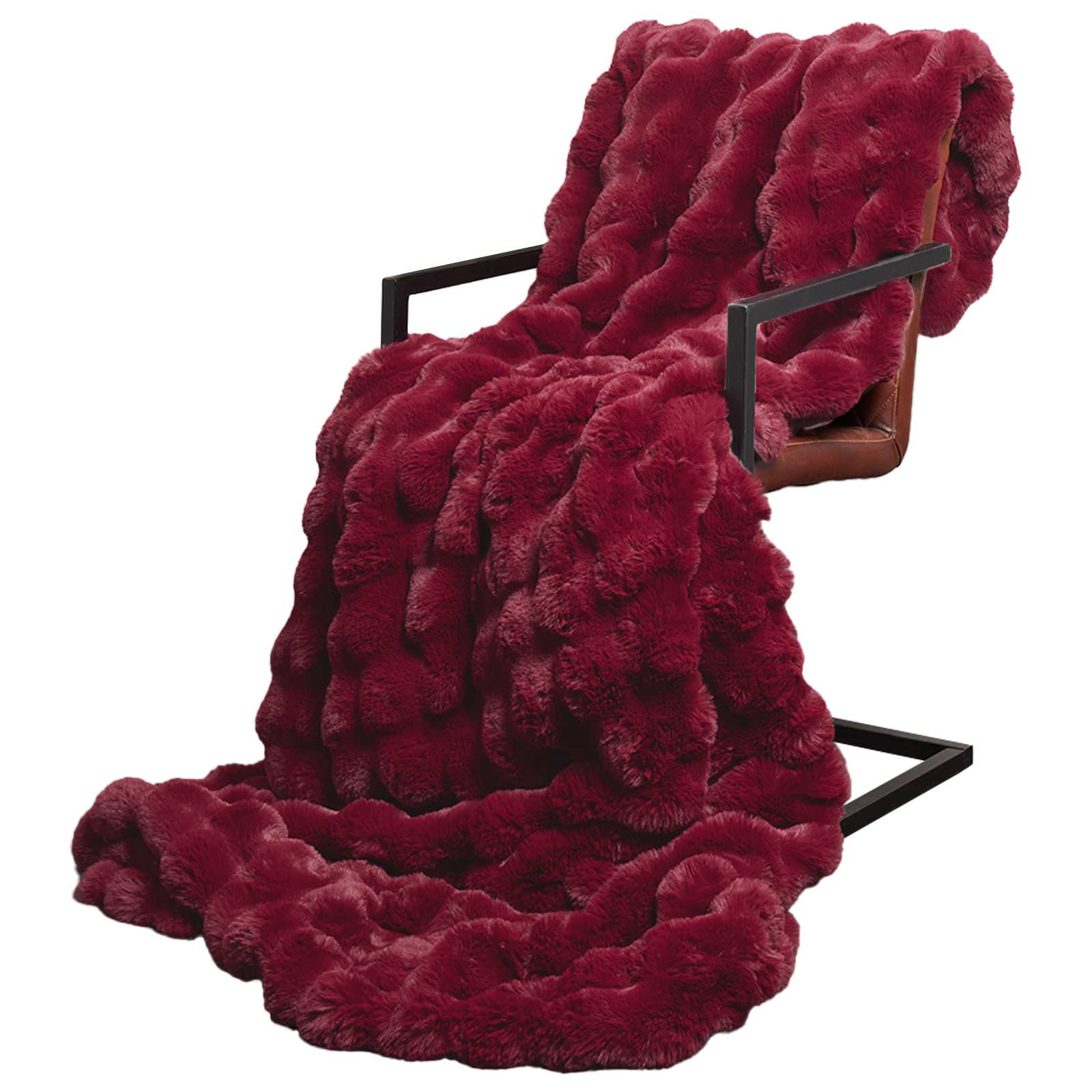 Vidaxl neppels konijnenbont deken olite bordeaux rood 240 x 270 cm