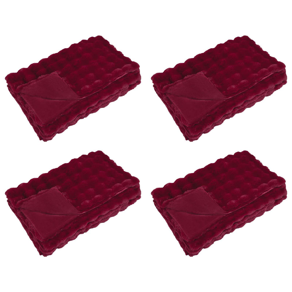 Vidaxl neppels konijnenbont deken olite 4 pcs bordeaux rood polyester