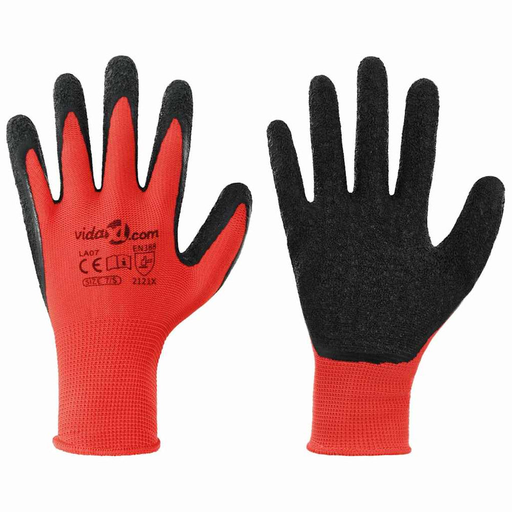 Vidaxl werkhandschoenen 12 pcs rood en zwart 7 s latexcoating