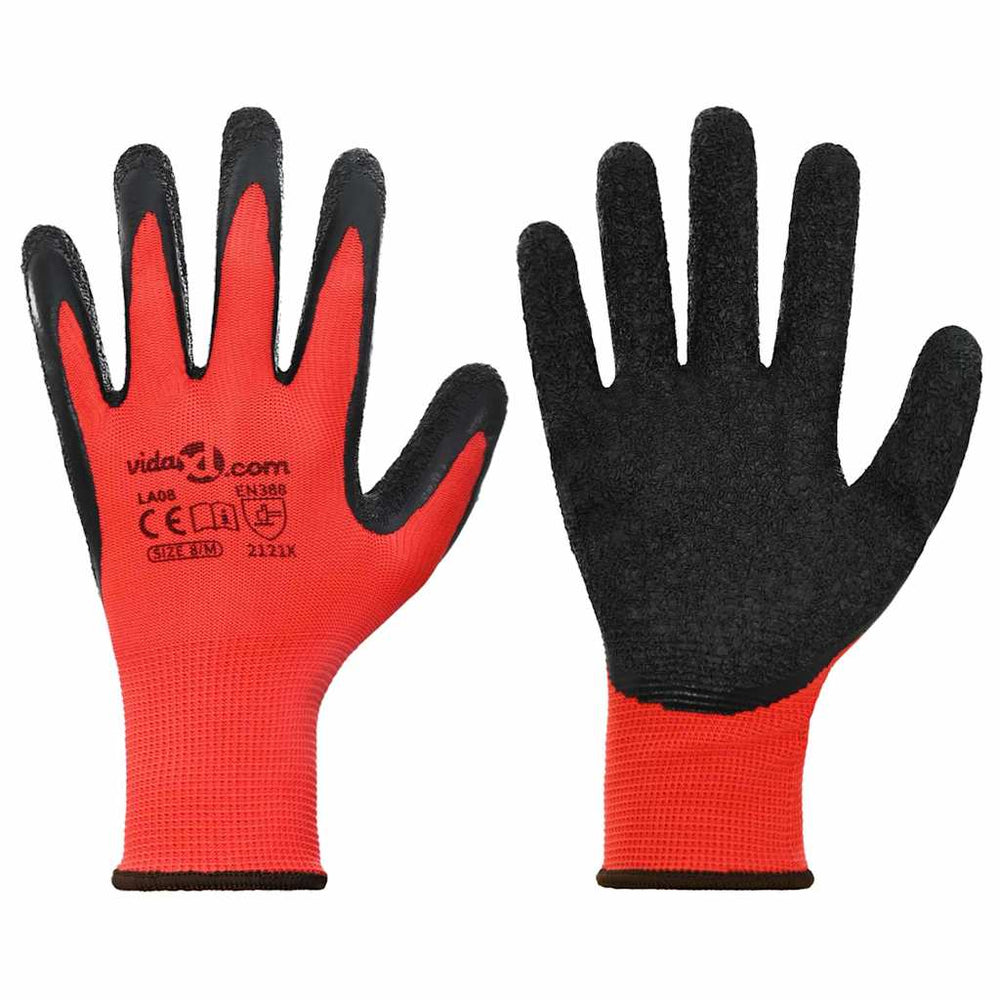 Vidaxl werkhandschoenen 24 pcs rood en zwart 8 m latexcoating