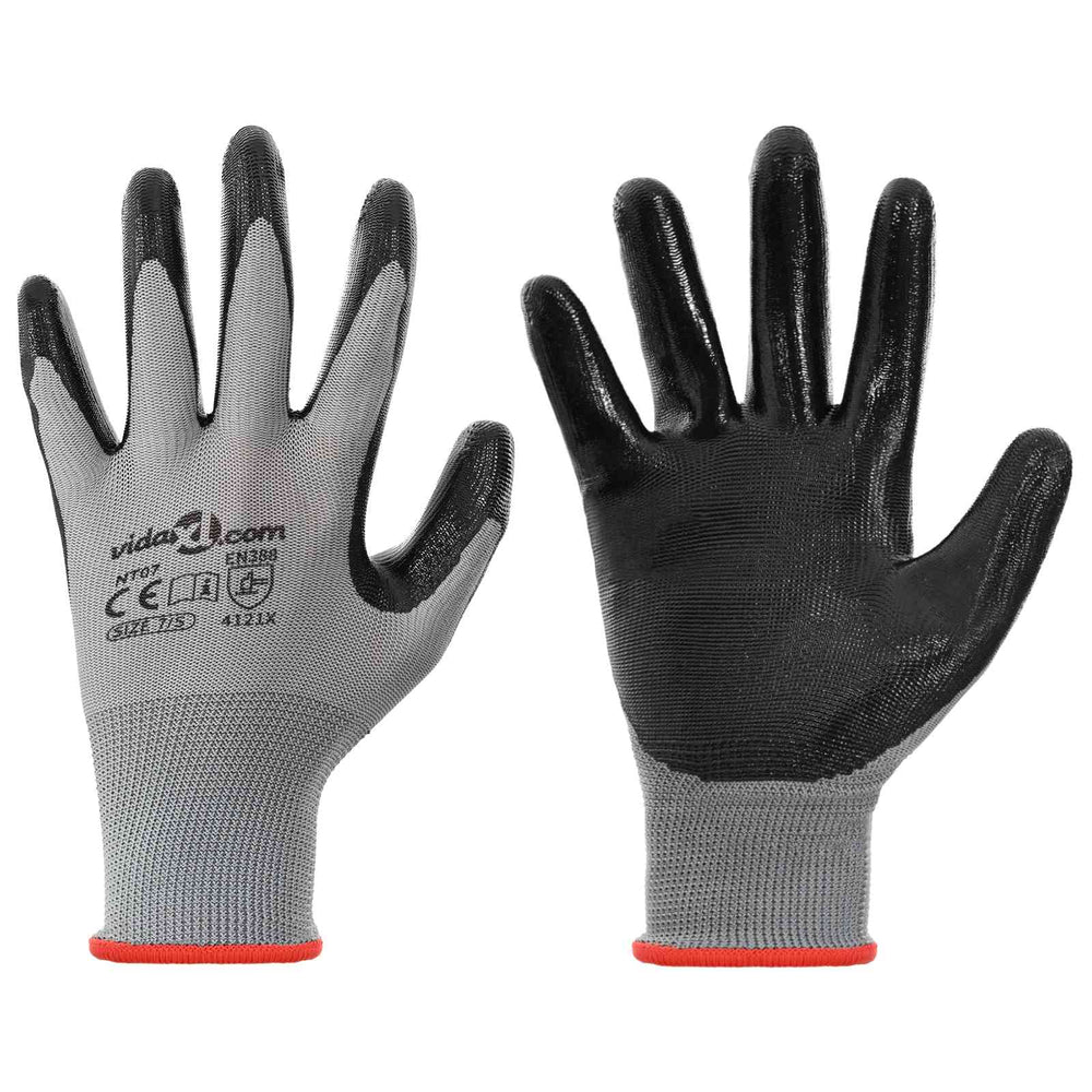 Vidaxl werkhandschoenen 12 pcs grijs en zwart 7 s polyester