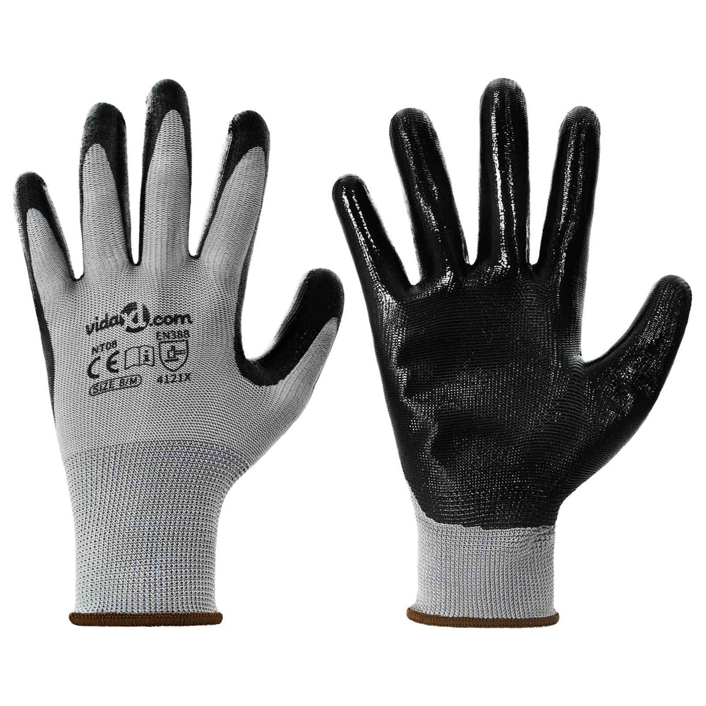 Vidaxl werkhandschoenen 24 pcs grijs en zwart 8 m polyester