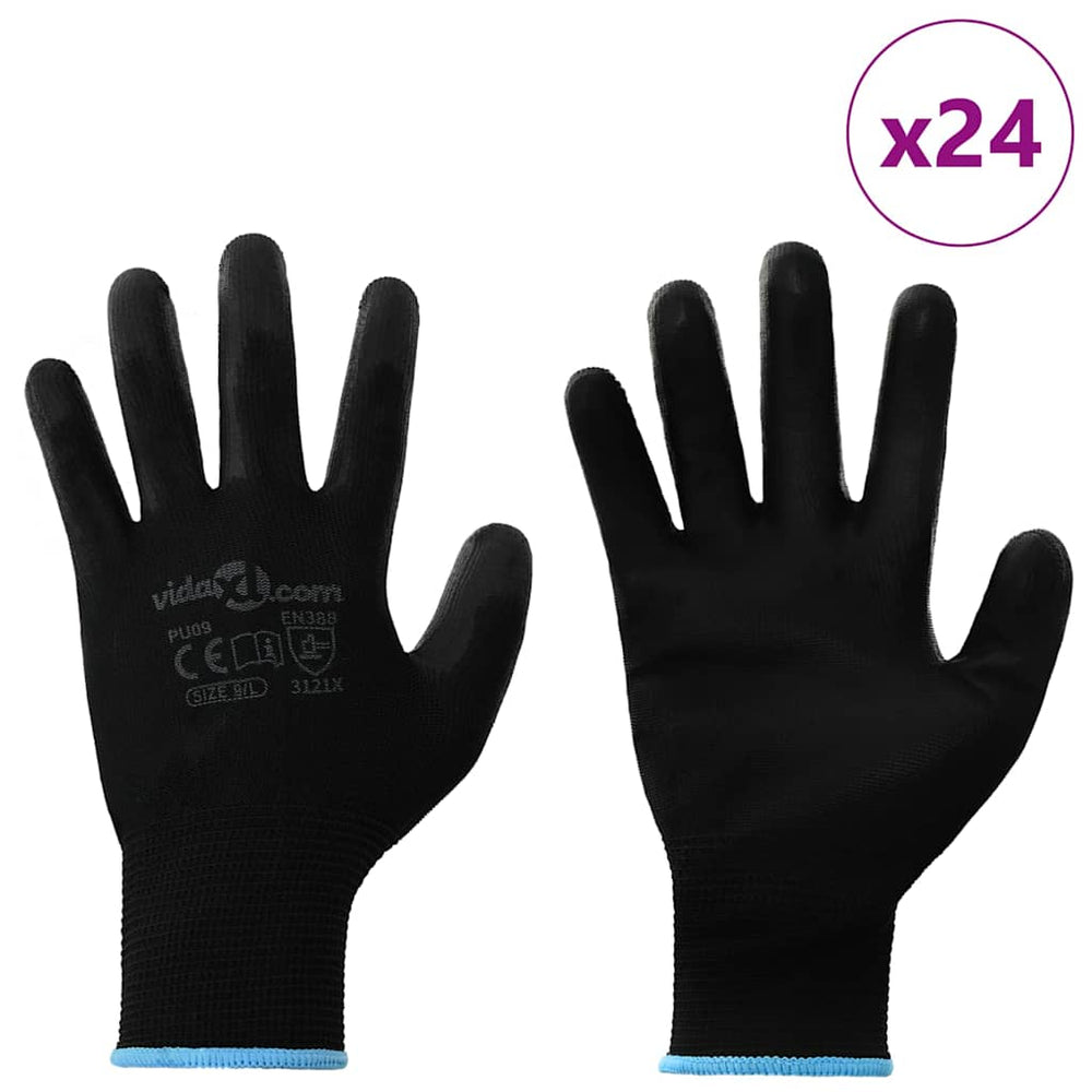 Vidaxl werkhandschoenen 24 pcs zwart 9 l polyester