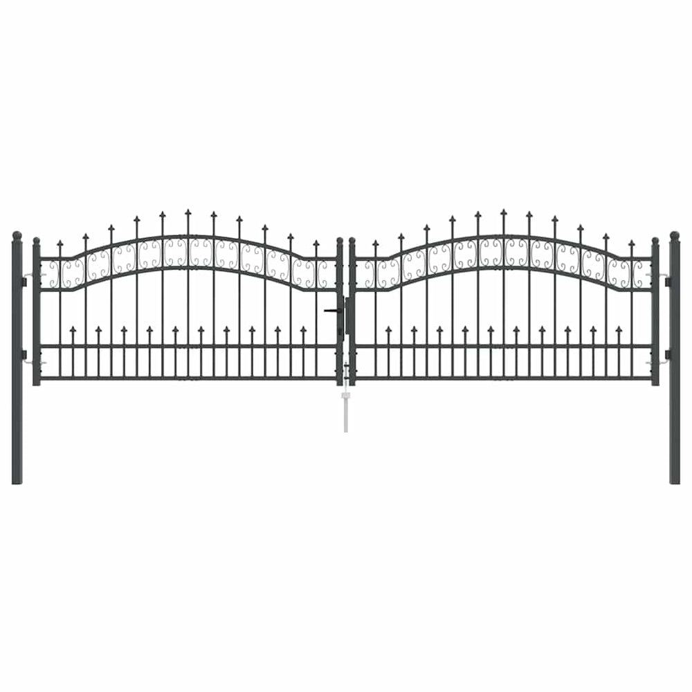 Vidaxl hekpoort met spear boven met slot grijs 305 x 75 cm staal