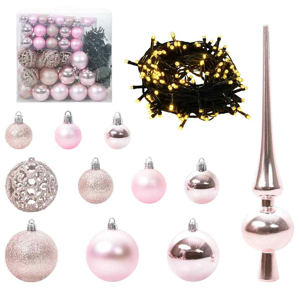 Vidaxl kerstbal set met 300 led 120 pcs roze kunststof