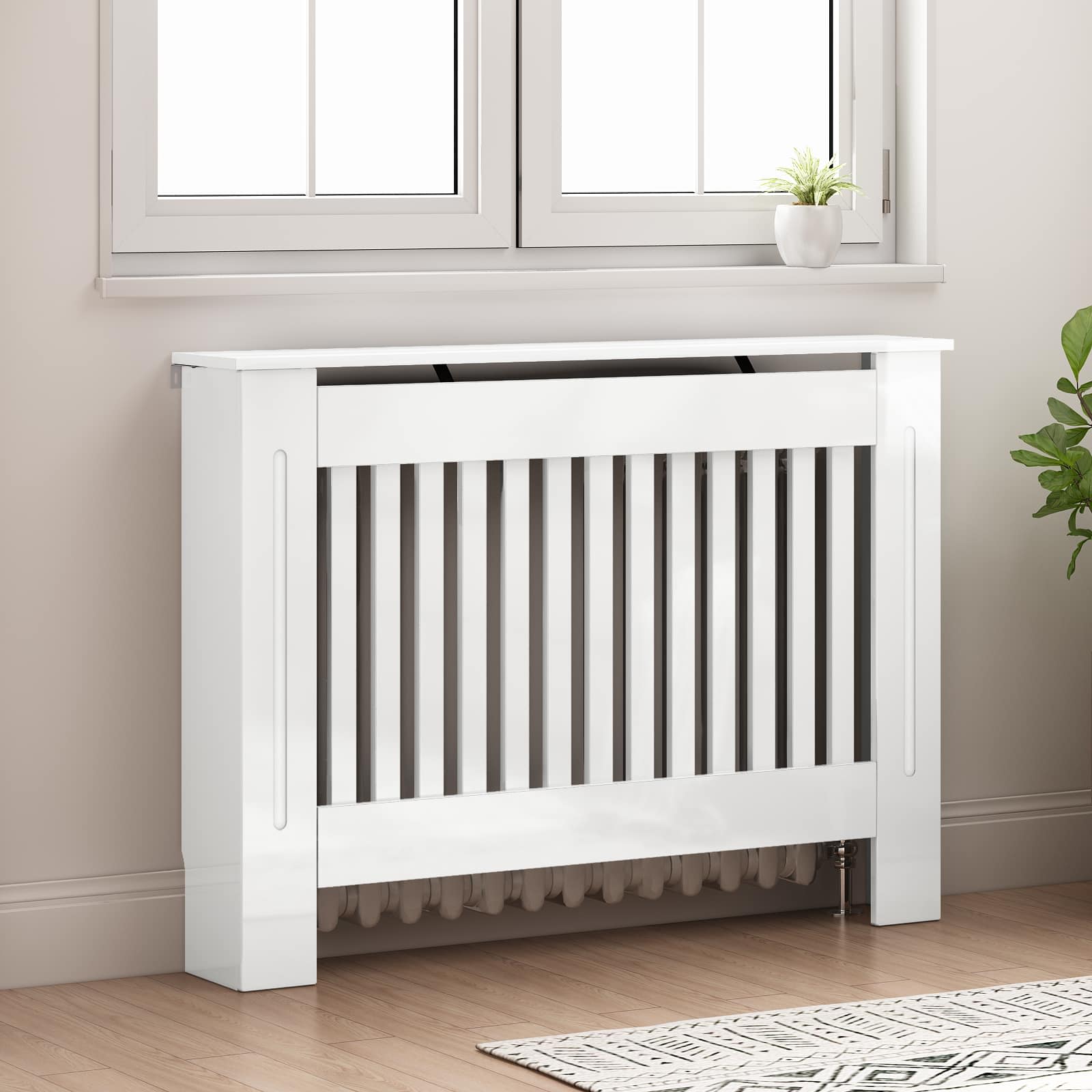 Vidaxl radiatorafdekking hoogglans wit 112 x 19 x 81,5 cm bewerkt hout