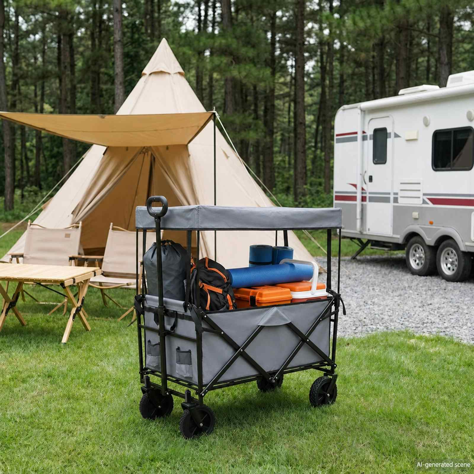 Vidaxl vouwbare winkelwagentje met remmen grijs 105 x 56,5 x 116 cm