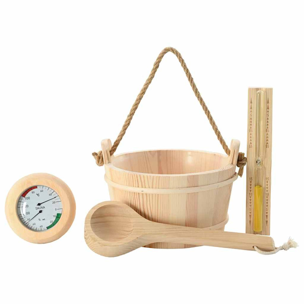 Vidaxl sauna accessoire set 4 pcs bruin massief vurenhout en hennep