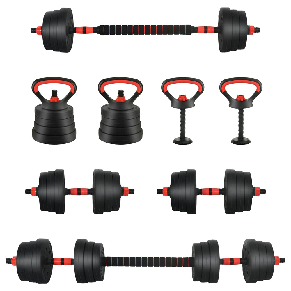 Vidaxl 2-in-1 halter-barbell set 30kg zwart en rood