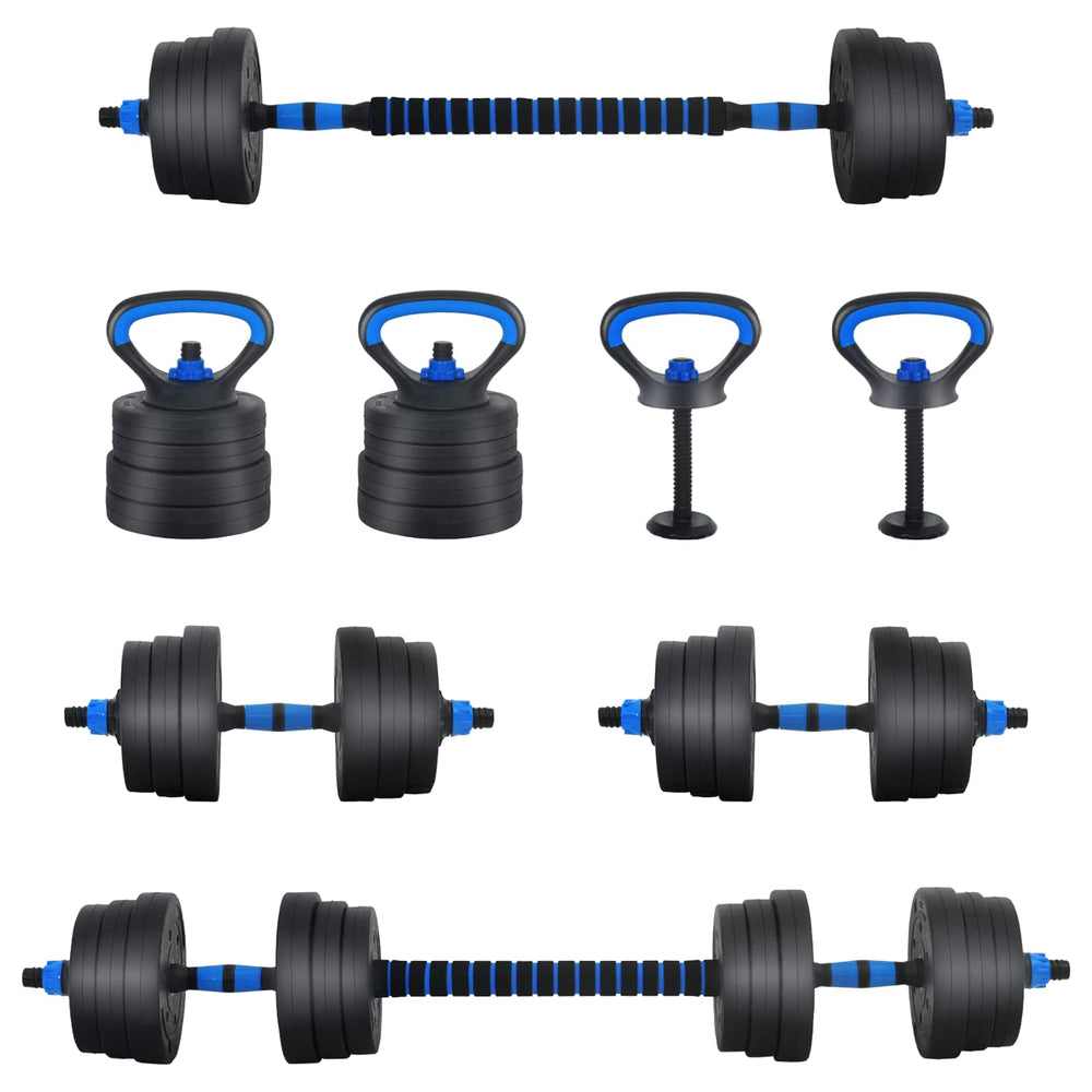Vidaxl 2-in-1 halter-barbell set 30kg zwart en blauw