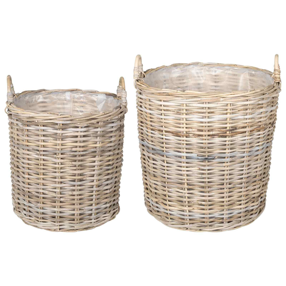 Vidaxl plantermand met opslag 2 pcs grijs lacak riet