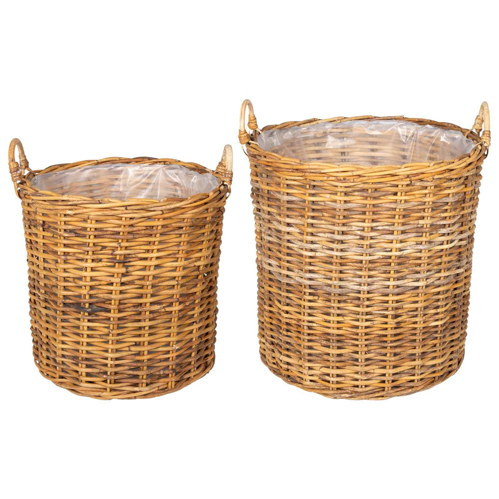 Vidaxl plantermand met opslag 2 pcs bruin lacak riet