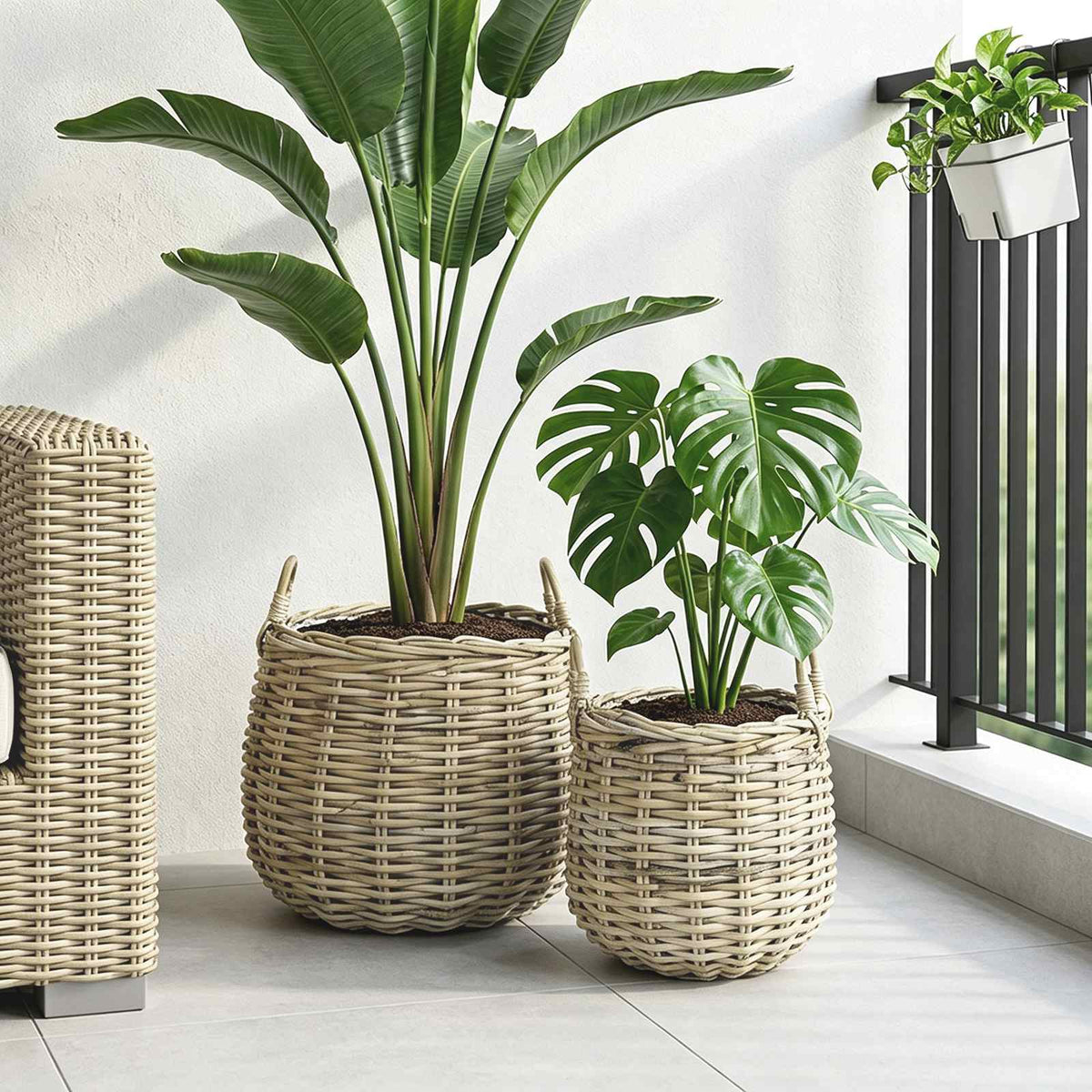 Vidaxl plantermand met opslag gendt 2 st natuurlijk grijs kubu rattan