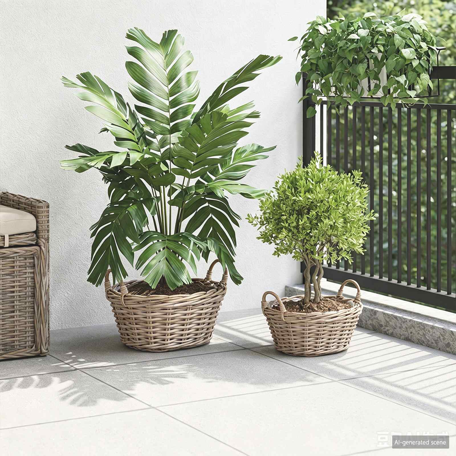 Vidaxl plantenmand met opslag 2 pcs grijs lacak riet