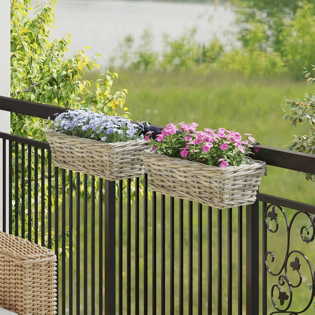 Vidaxl hangende bloempot mand gendt 2 st natuurlijk grijs kubu rattan