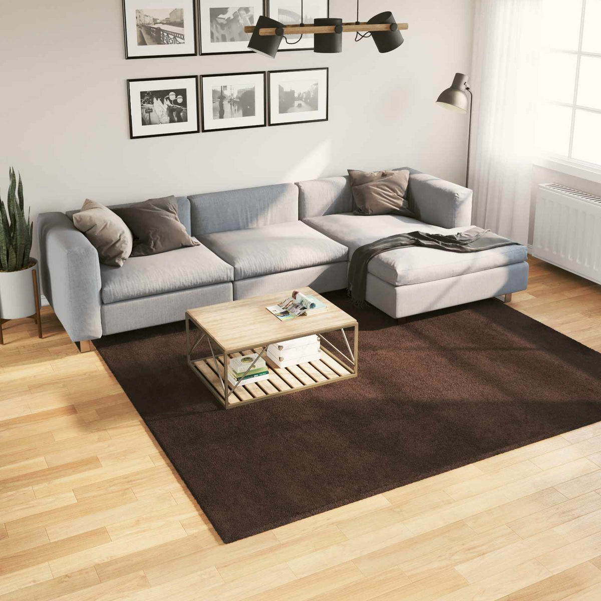 Vidaxl medium pile zachte en wasbare tapijt huarte bruin 240 x 240 cm