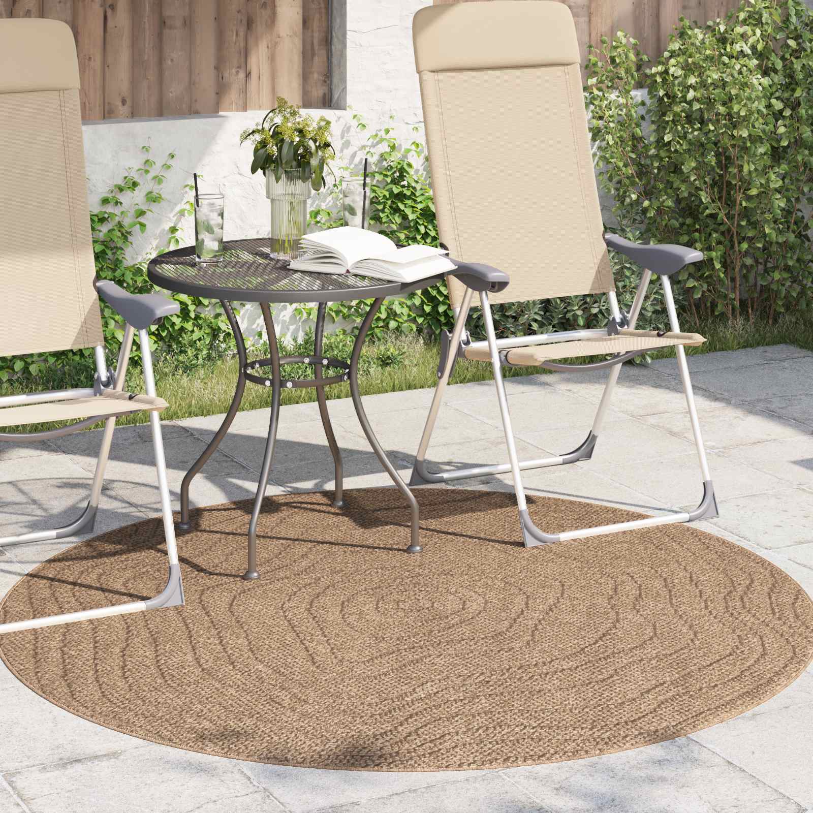 Vidaxl vloerkleden rond moiré huarte naturel ø 200 cm polyester