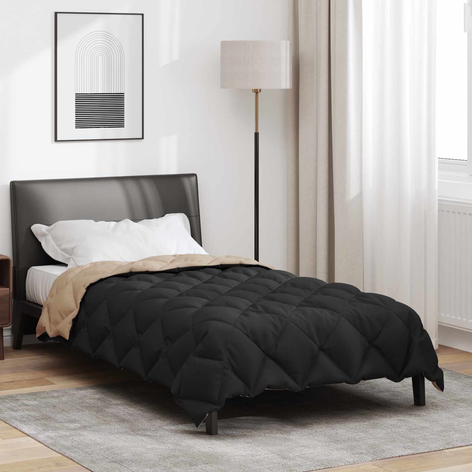 Vidaxl winter dekbed zwart en taupe 220 x 135 cm microfiber