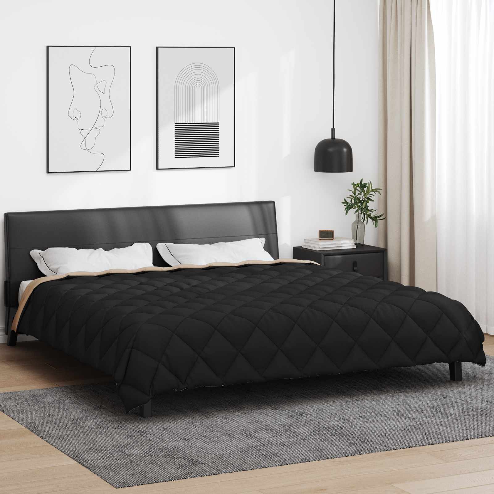 Vidaxl winter dekbed zwart en taupe 240 x 260 cm microfiber