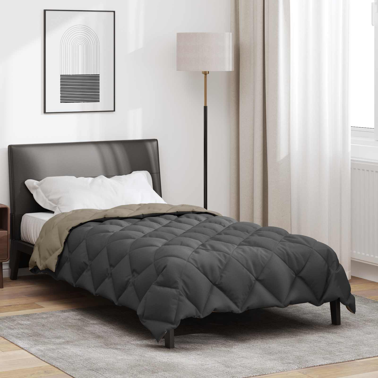 Vidaxl winter dekbed lichtgrijs en antraciet 200 x 140 cm microfiber
