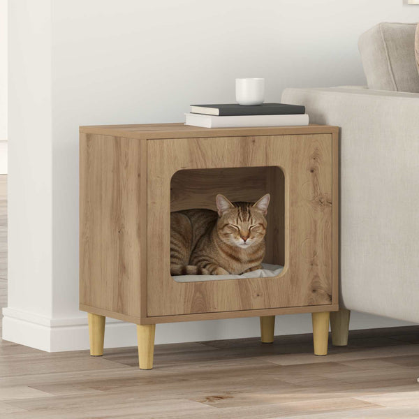 Vidaxl kattenhuis artisanaal eiken 51 x 30 x 52 cm bewerkt hout