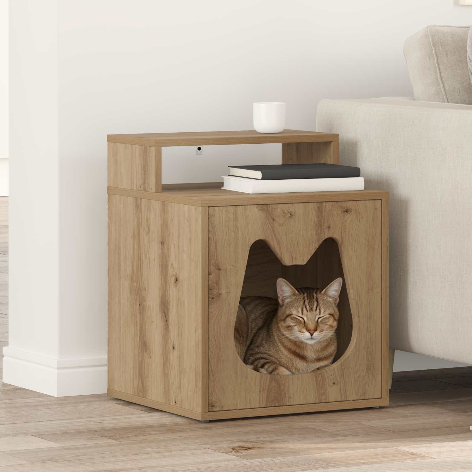 Vidaxl kattenhuis ambachtelijk eiken 42,5 x 40 x 53,5 cm bewerkt hout