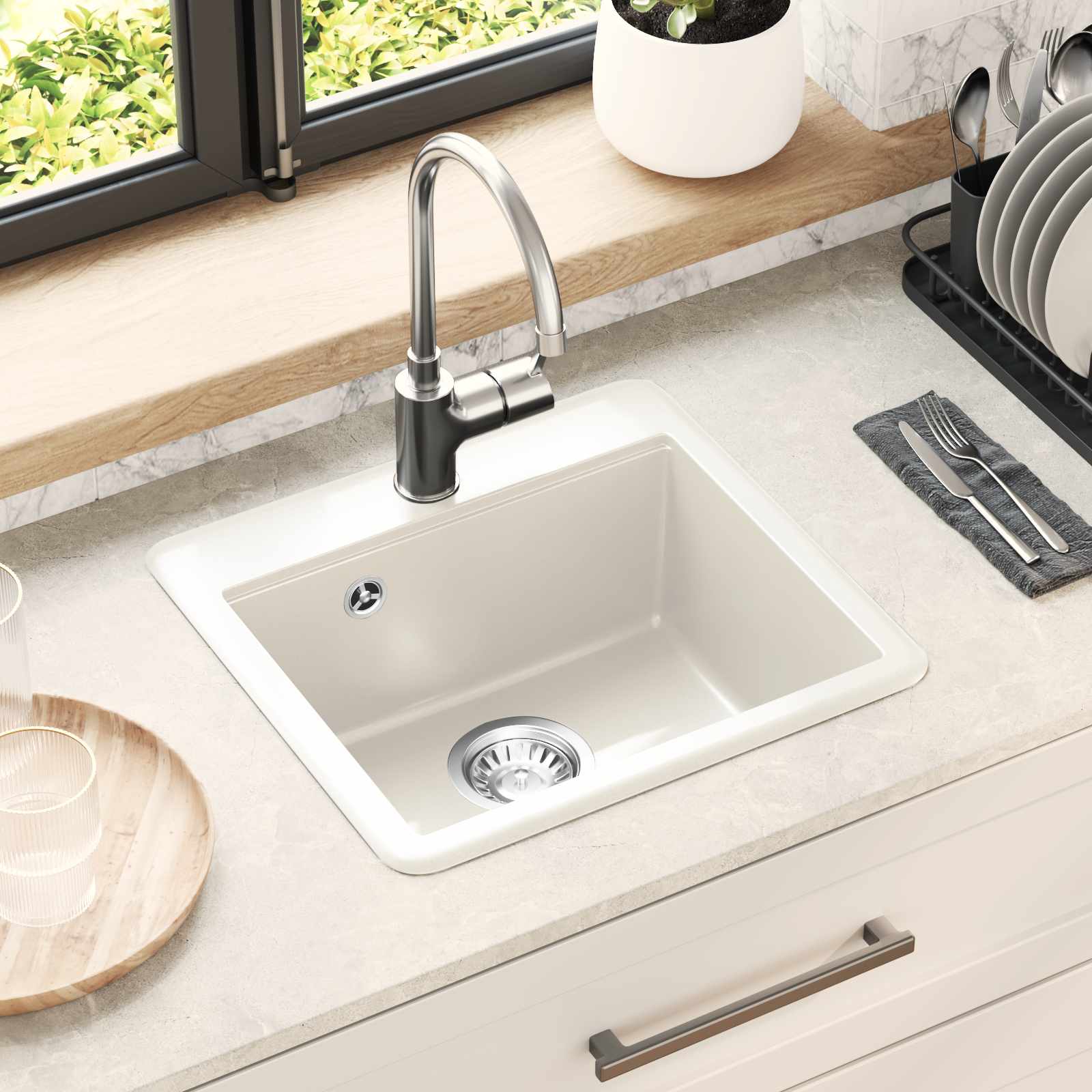 Vidaxl wasbak 80% kwarts en 20% hars 470 x 440 mm wit