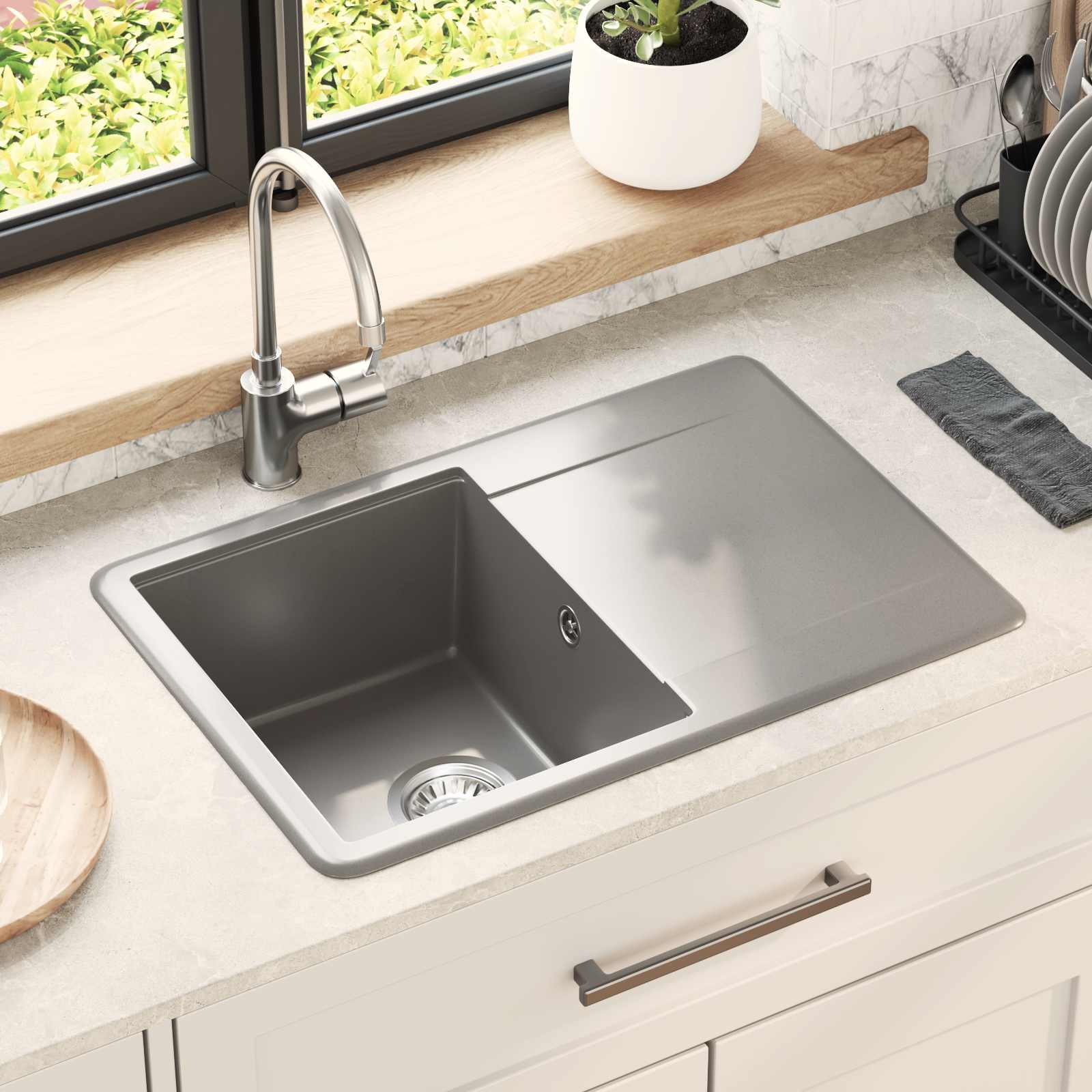Vidaxl wasbak 80% kwarts en 20% hars 670 x 460 mm grijs
