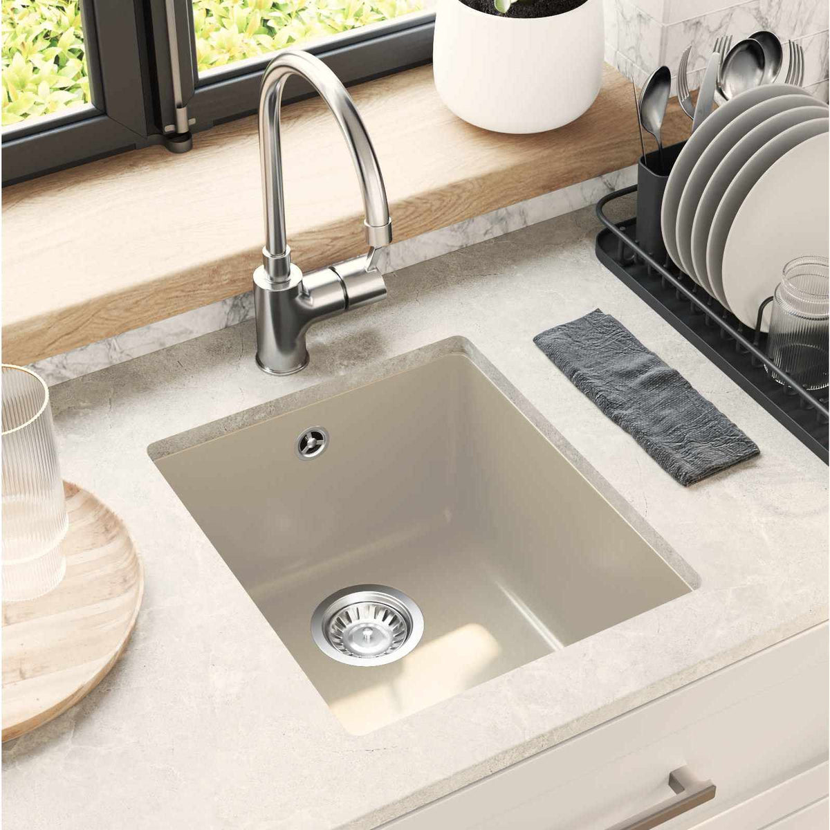 Vidaxl wasbak 80% kwarts en 20% hars 370 x 460 mm beige