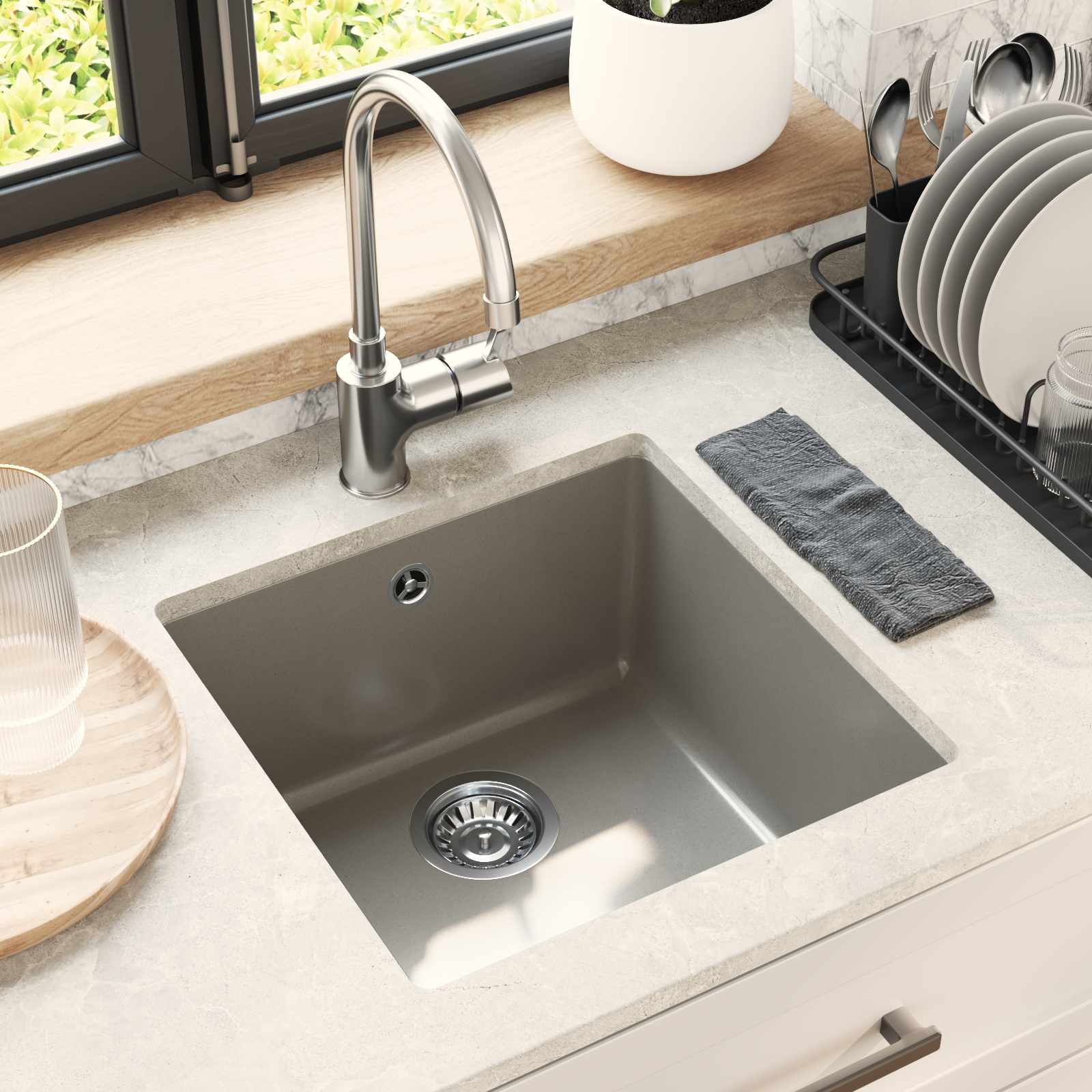 Vidaxl wasbak 80% kwarts en 20% hars 430 x 460 mm grijs