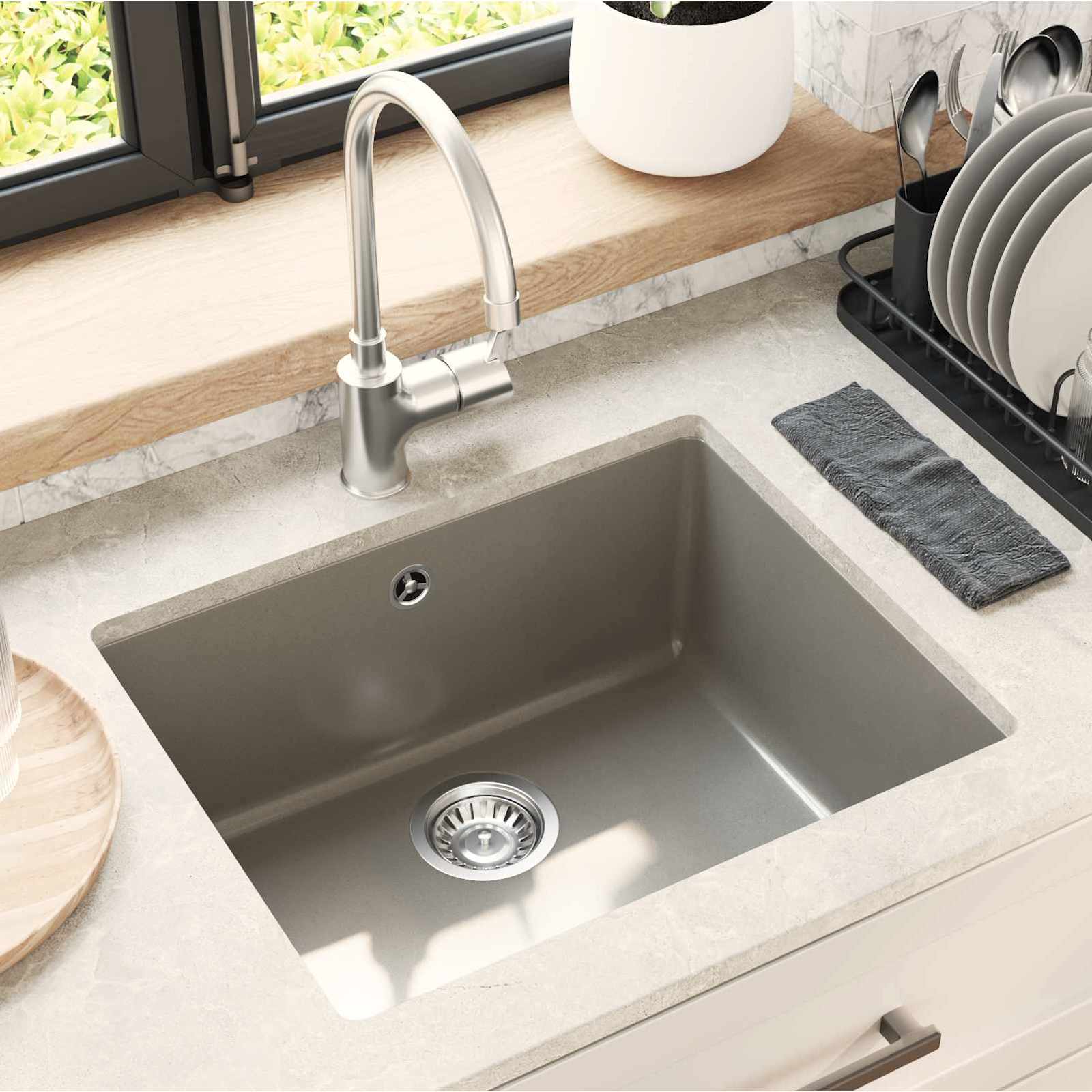 Vidaxl wasbak 80% kwarts en 20% hars 530 x 460 mm grijs