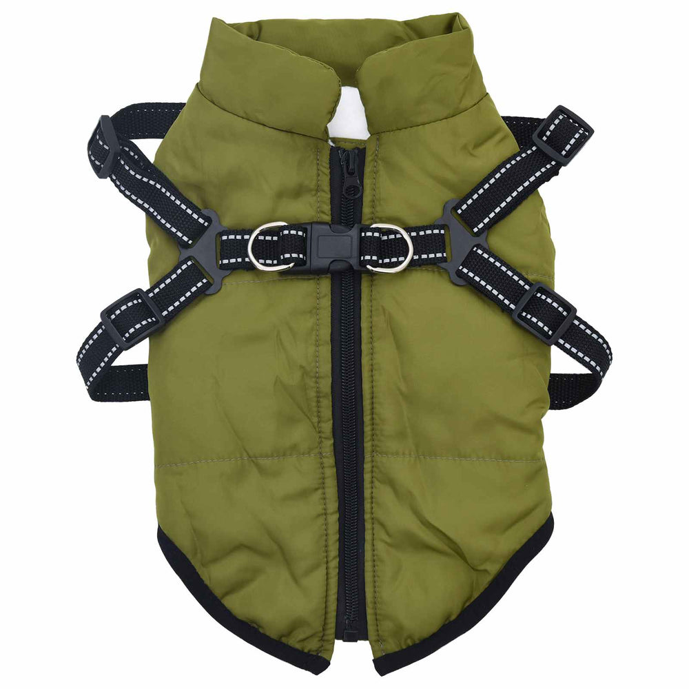 Vidaxl hondenjas met harnas legergroen l fleece en polyester